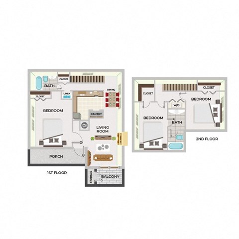 Floor plan for 3 beds, 2 baths, 1417 sqft